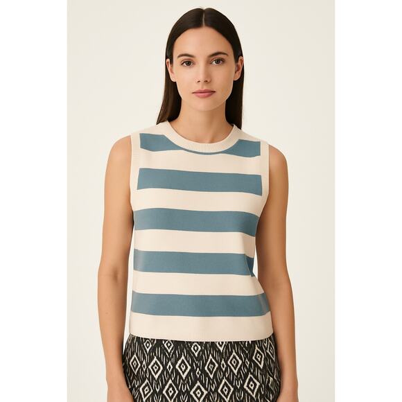 Zara Cream And Green Striped Cropped Tank M - Picture 1 of 5